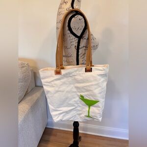 Lolo white canvas tote bag with green martini